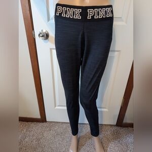 PINK Victoria's Secret Black Leggings with PINK Waistband (Printed In White)